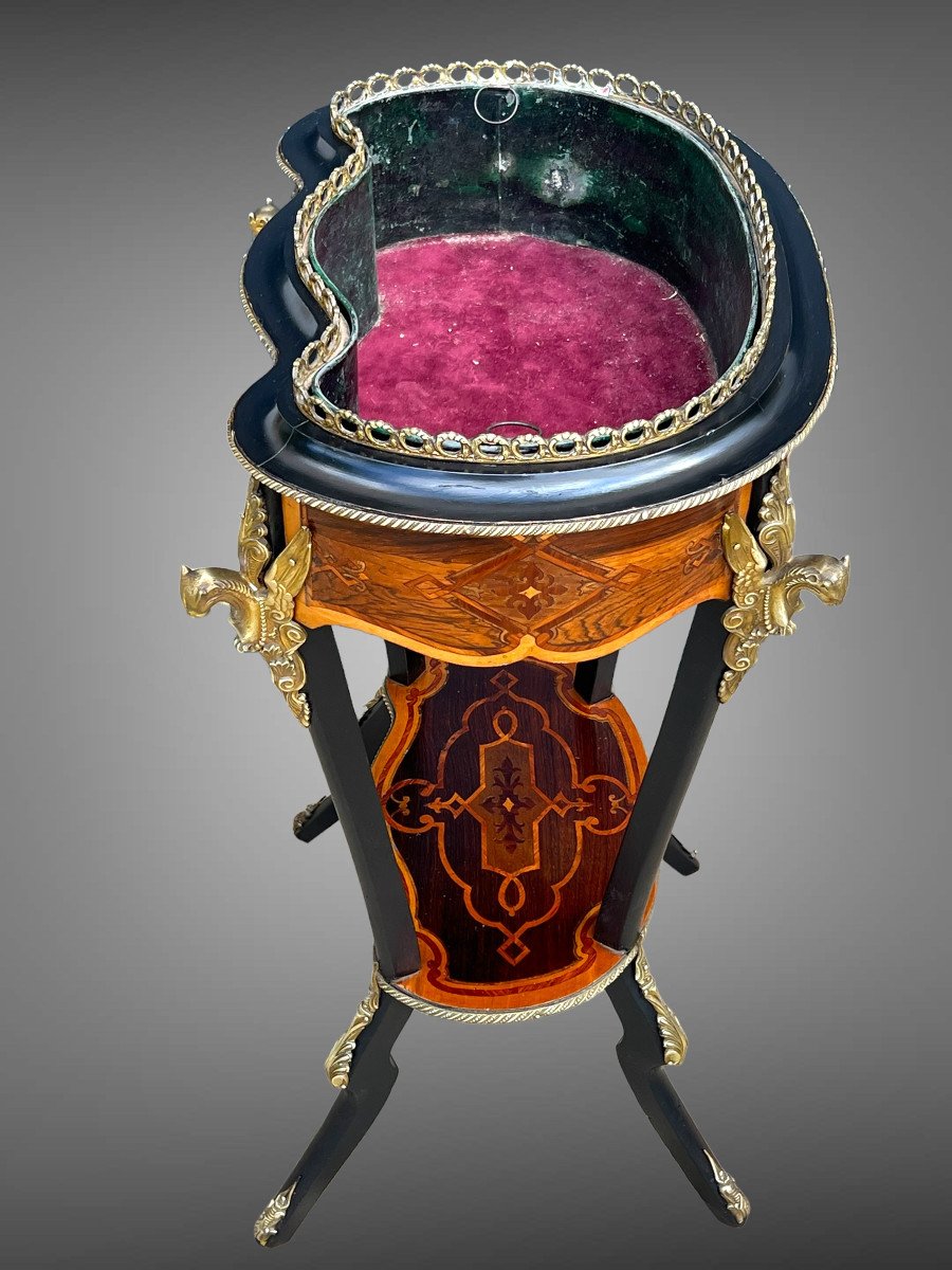Napoleon III Period Jardinniere In Marquetry And Blackened Wood Decorated With Bronze-photo-3