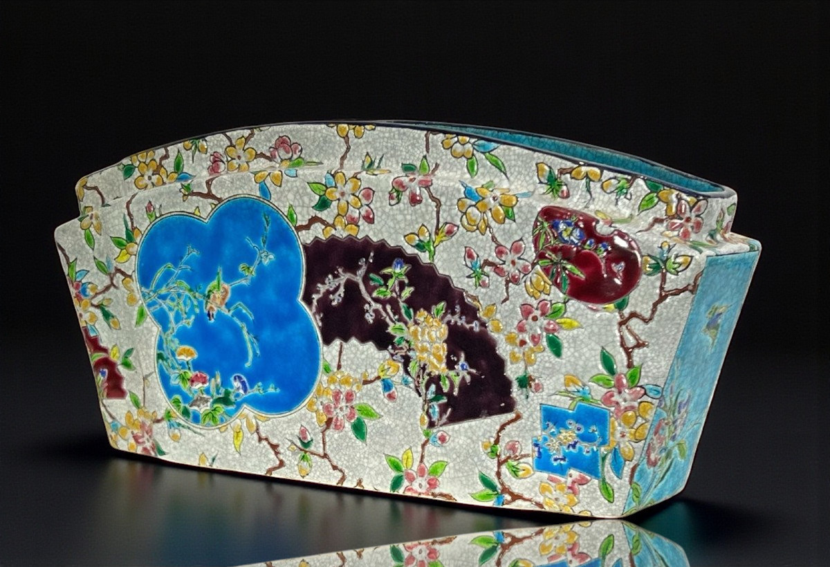 Important Polychrome Enameled Ceramic Planter From Gien 1900 / 1935