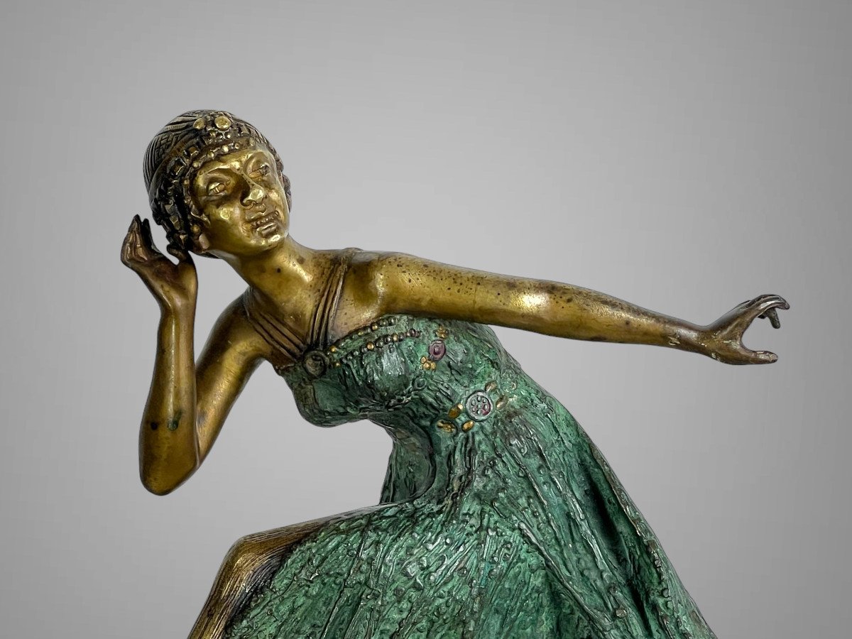 Art Deco Bronze With Polychrome Patina /dancer /signed “bousquet” On The Base-photo-5