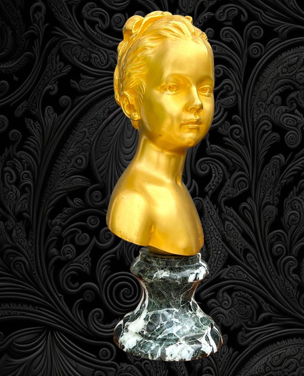 Buste En Bronze Doré De " Louise Brongniart " Portant La Signature De Houdon-photo-4