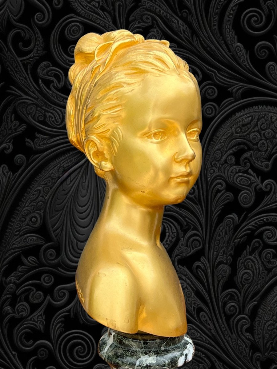 Buste En Bronze Doré De " Louise Brongniart " Portant La Signature De Houdon-photo-6