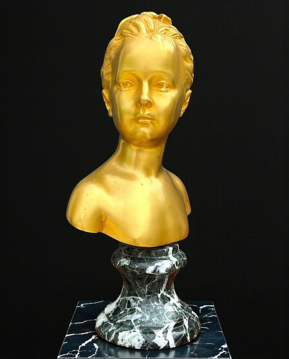 Gilt Bronze Bust Of "louise Brongniart" Bearing The Signature Of Houdon