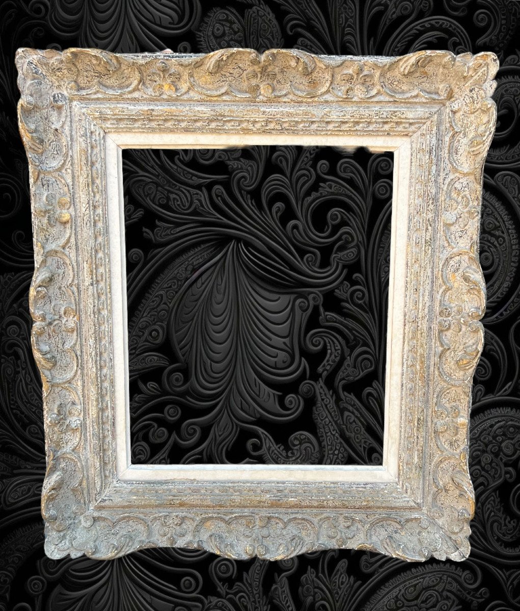 Cadre Ancien Montparnasse En Bois Sculpté Patiné Pour Peinture 47 Cm X 38,5 Cm-photo-2