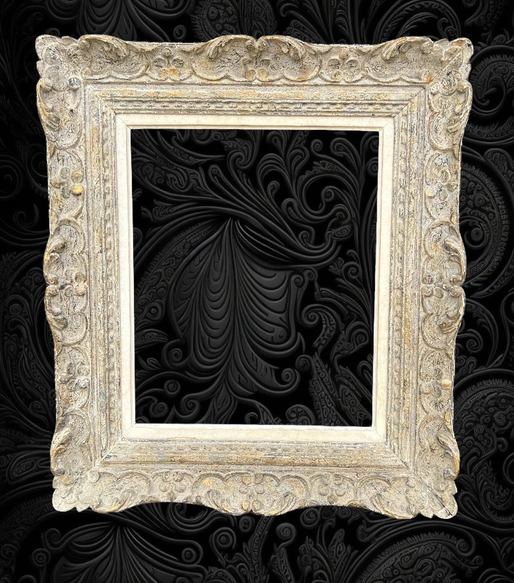 Cadre Ancien Montparnasse En Bois Sculpté Patiné Pour Peinture 47 Cm X 38,5 Cm-photo-3