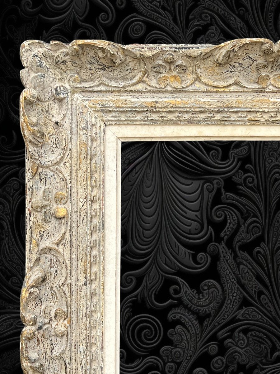 Cadre Ancien Montparnasse En Bois Sculpté Patiné Pour Peinture 47 Cm X 38,5 Cm-photo-1