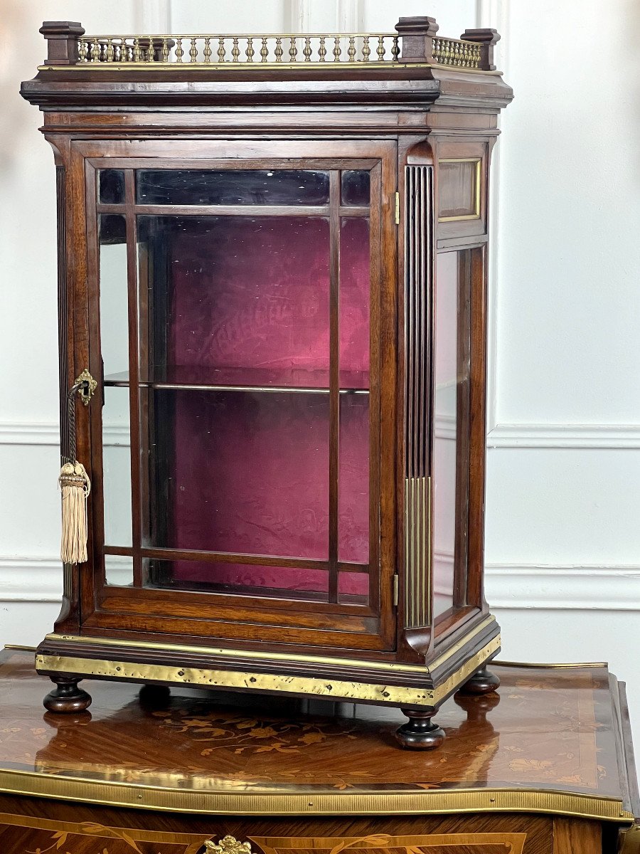 Small Napoleon III Period Mahogany Display Cabinet Decorated With Brass / Original Glass-photo-3