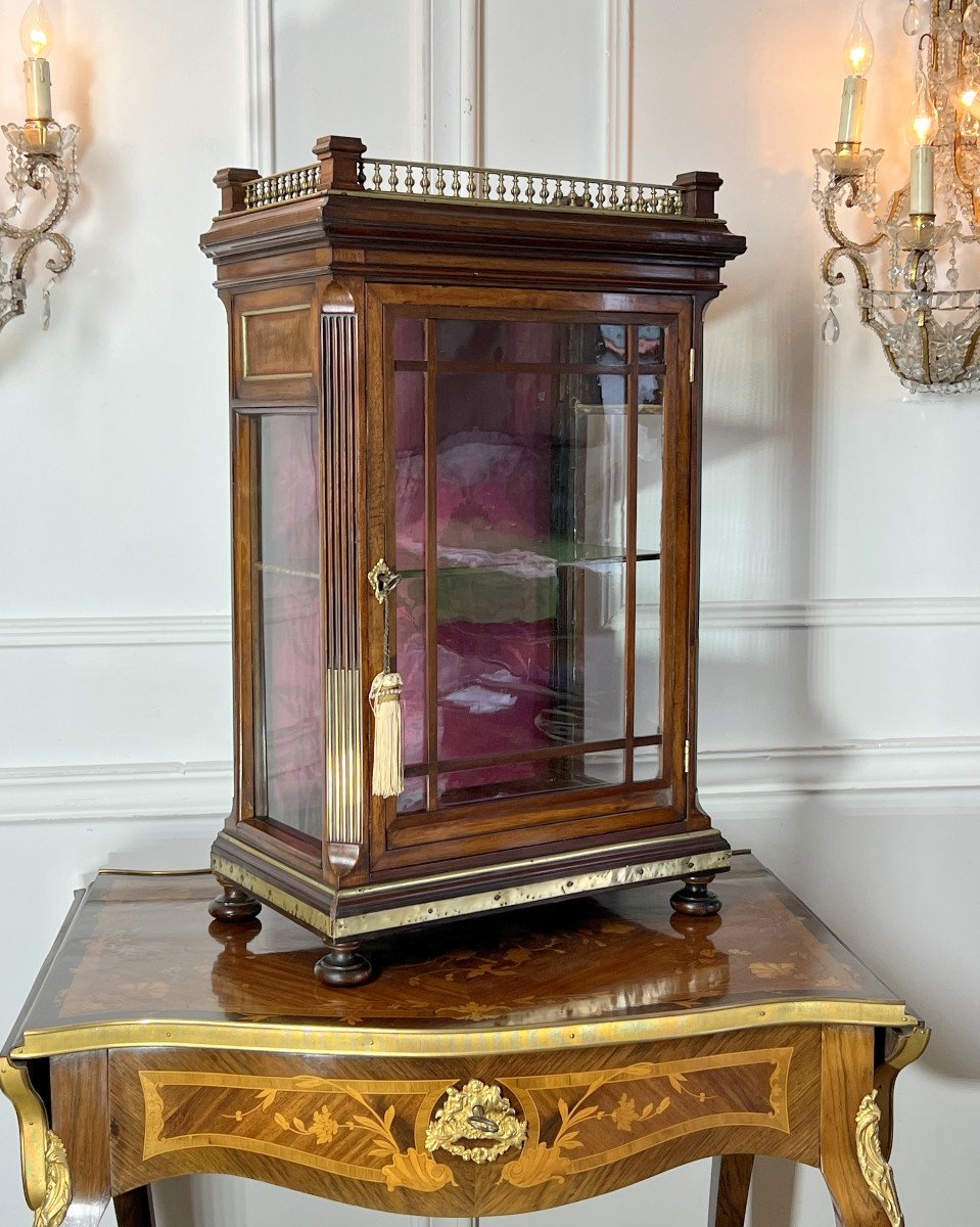 Small Napoleon III Period Mahogany Display Cabinet Decorated With Brass / Original Glass
