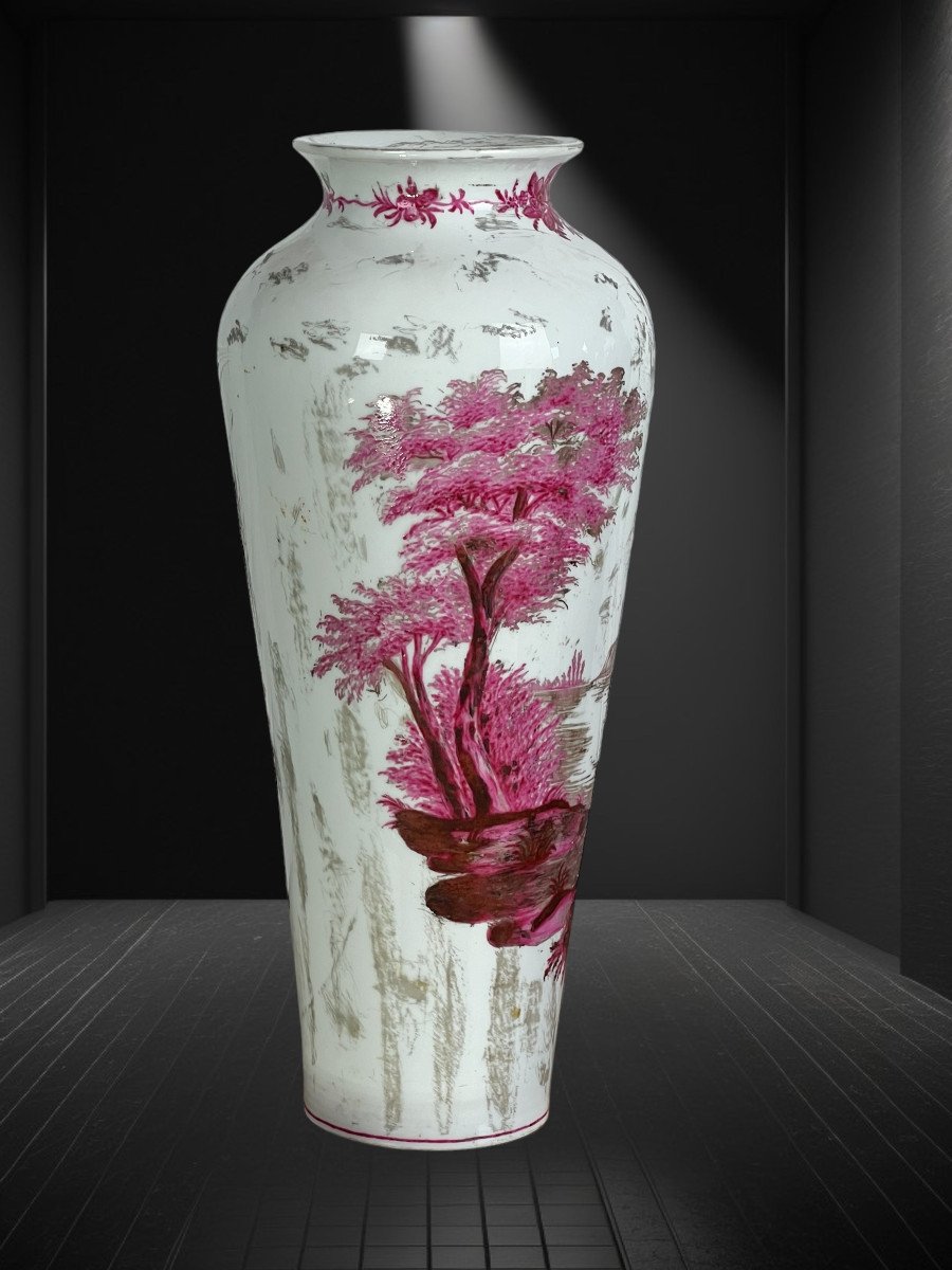 Vase En Céramique Ancienne Signée De Marie Harndoff A Décor Lacuste De 41 Cm-photo-3
