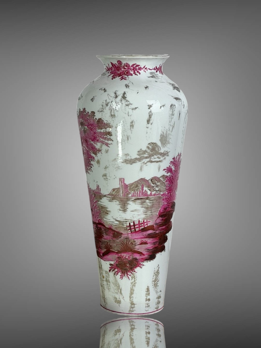 Antique Ceramic Vase Signed By Marie Harndoff With Lake Decor 41 Cm-photo-3