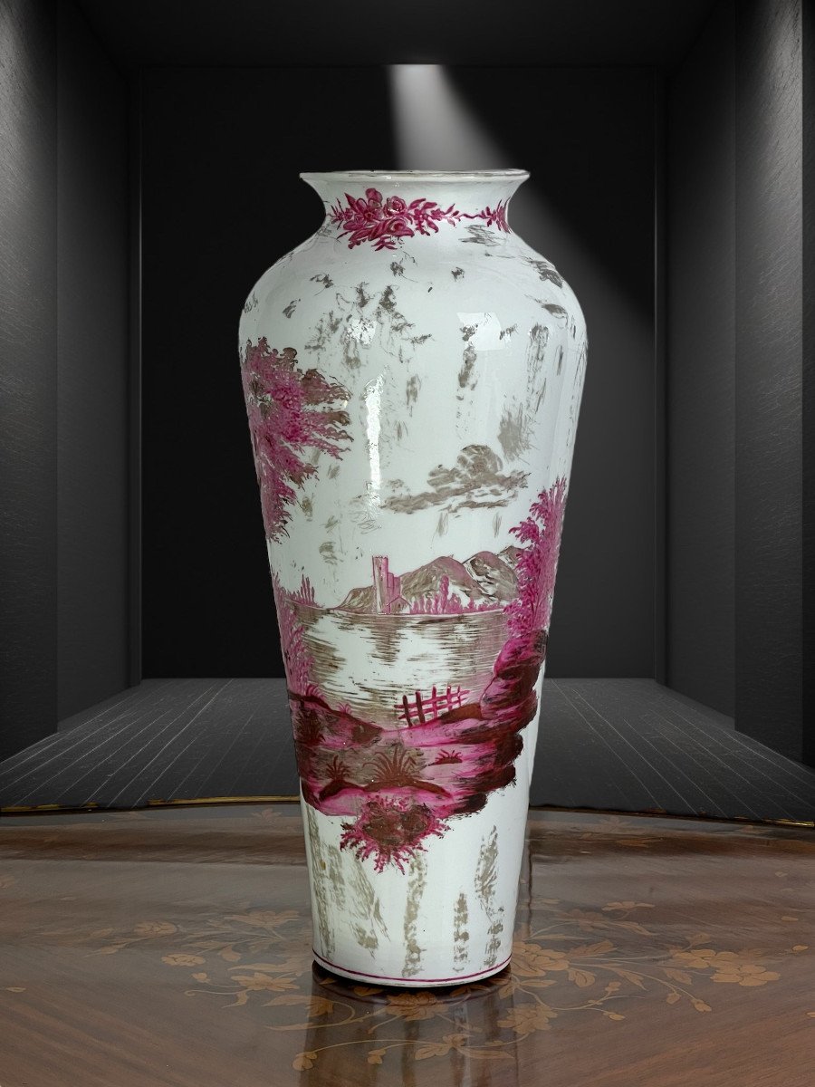 Vase En Céramique Ancienne Signée De Marie Harndoff A Décor Lacuste De 41 Cm