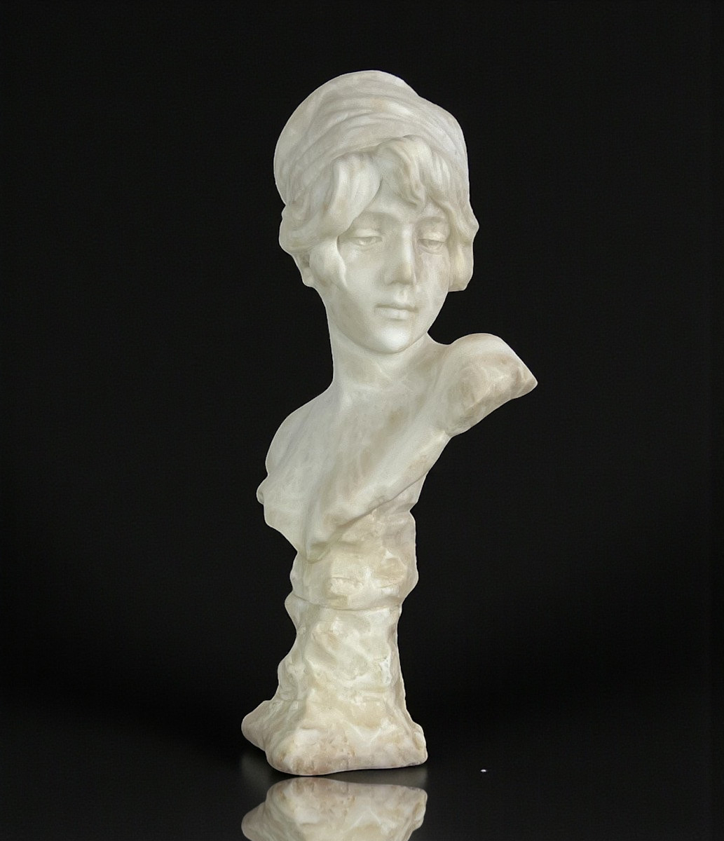 Large Bust Of A Young Girl Signed And Numbered "georges Morin" In Alabaster