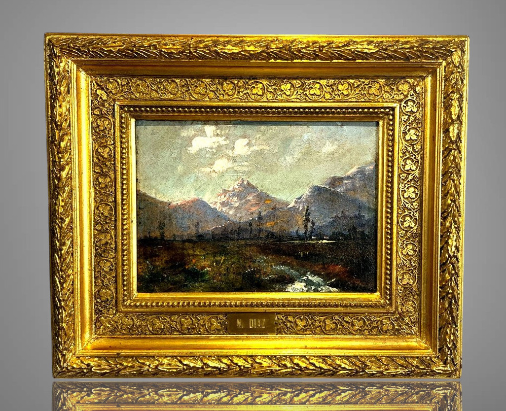 Painting / Oil On Panel Signed By Narcisse Díaz De La Peña "the Alps"