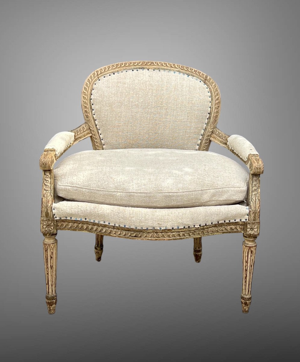 Fauteuil d'Enfant Ancien Du XIXe De Style Louis XVI En Bois Patiné Refait A Neuf-photo-7