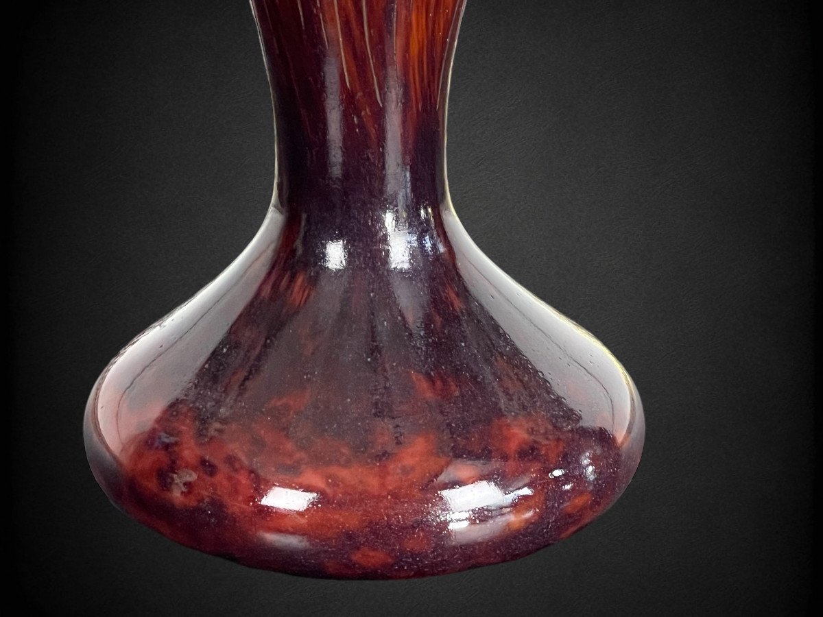 Grand Vase Balustre Signé Le Verre Francais /schneider A Décor De Motifs Floraux-photo-7