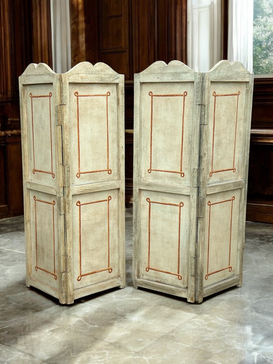 Pair Of 2-leaf Screens / Northern School / Painted Canvas "the Skaters"-photo-5