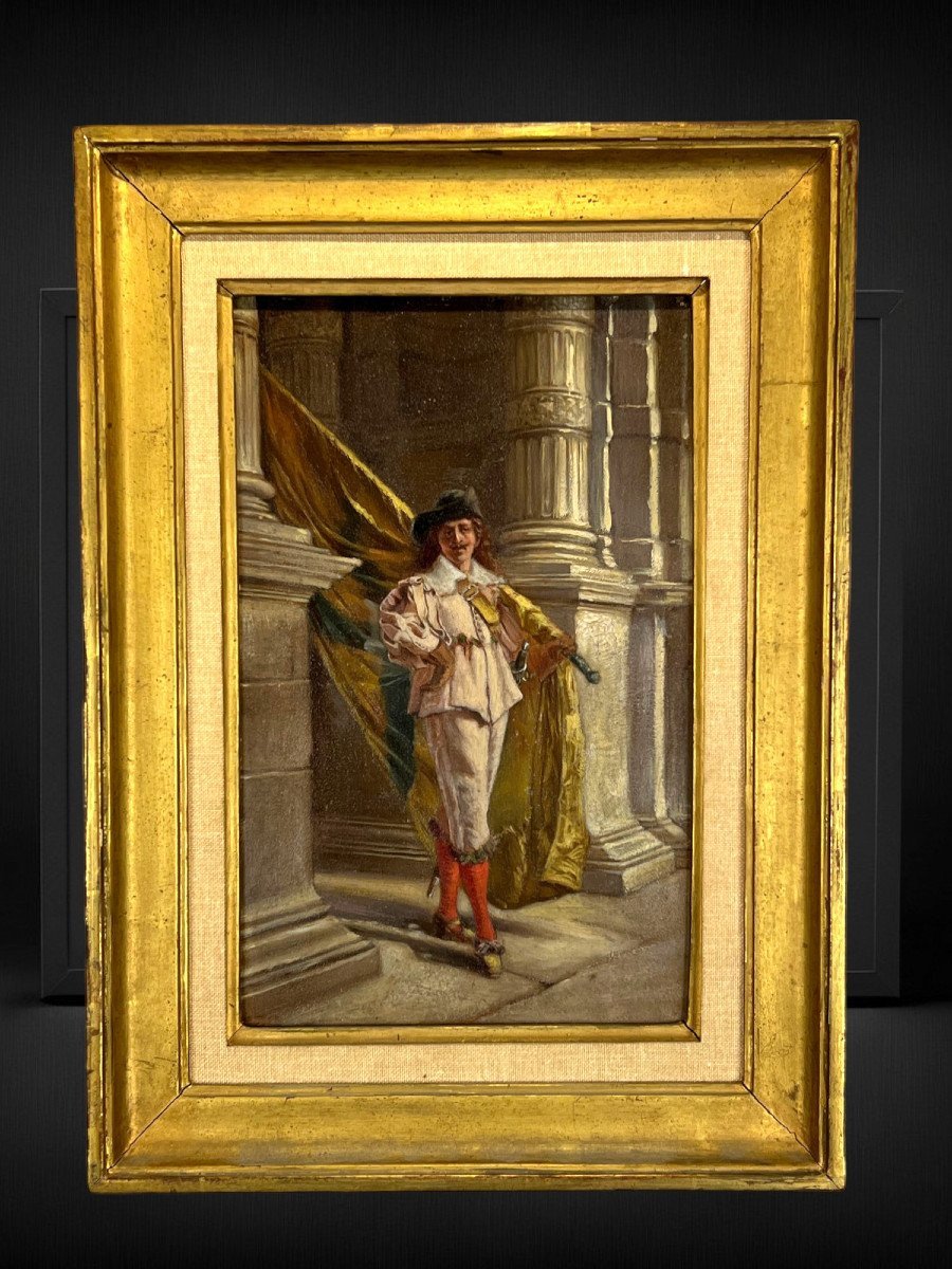 Huile Sur Panneau En Bois " Porte Drapeau De La Garde Civique Flamande "-photo-4