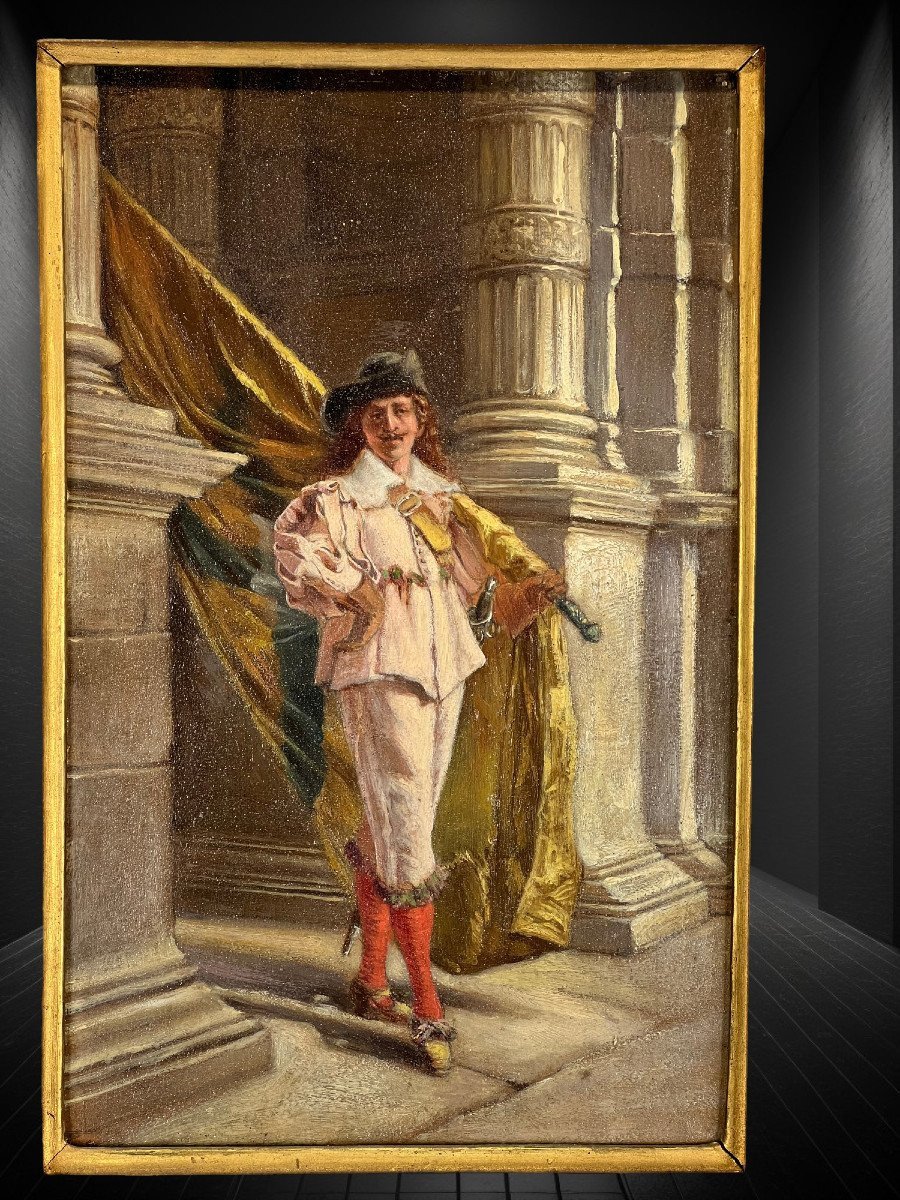 Huile Sur Panneau En Bois " Porte Drapeau De La Garde Civique Flamande "-photo-4