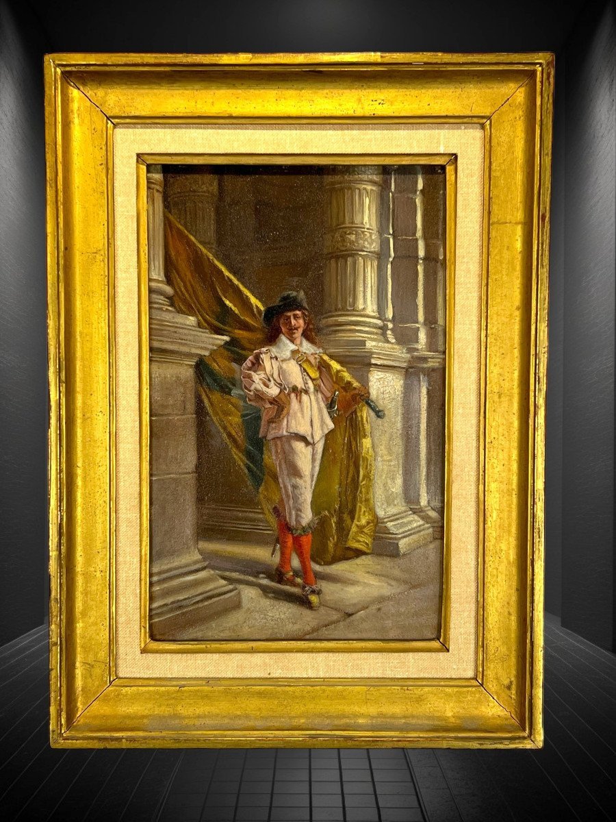 Huile Sur Panneau En Bois " Porte Drapeau De La Garde Civique Flamande "