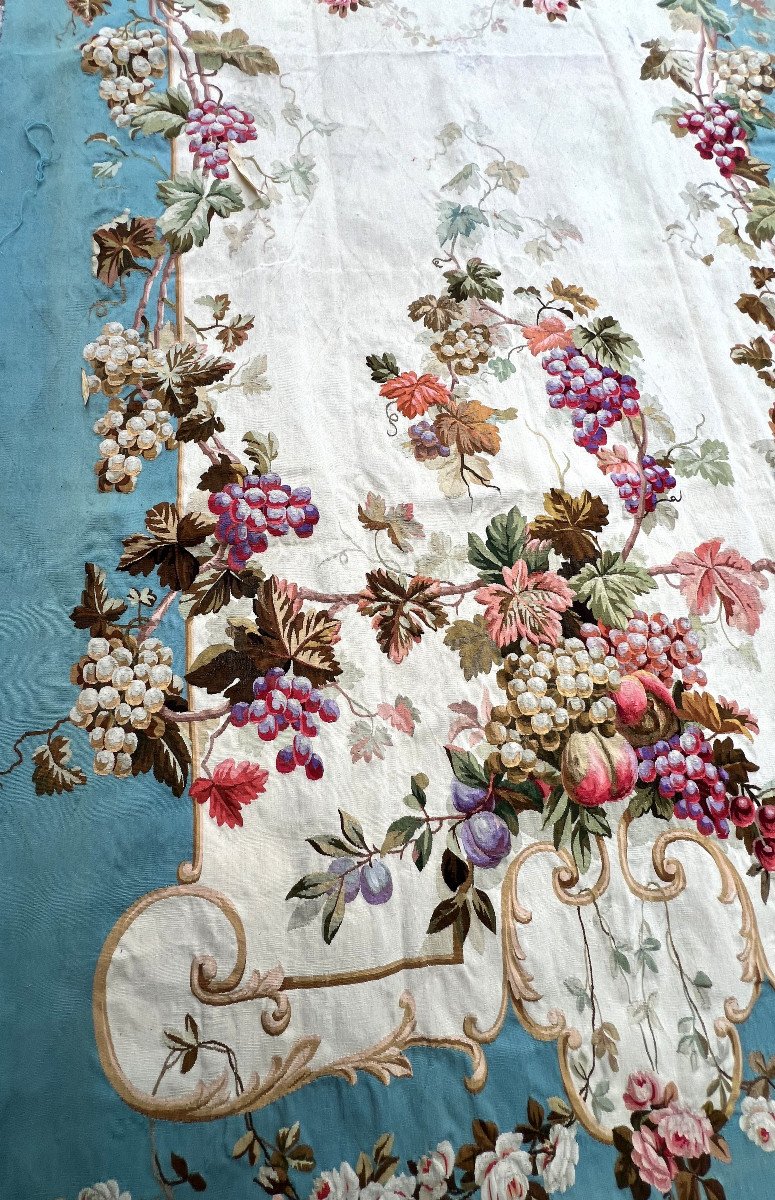 Paire De Tapisserie D Aubusson Debut XIXe Tissés A La Main A Décor Floral-photo-2