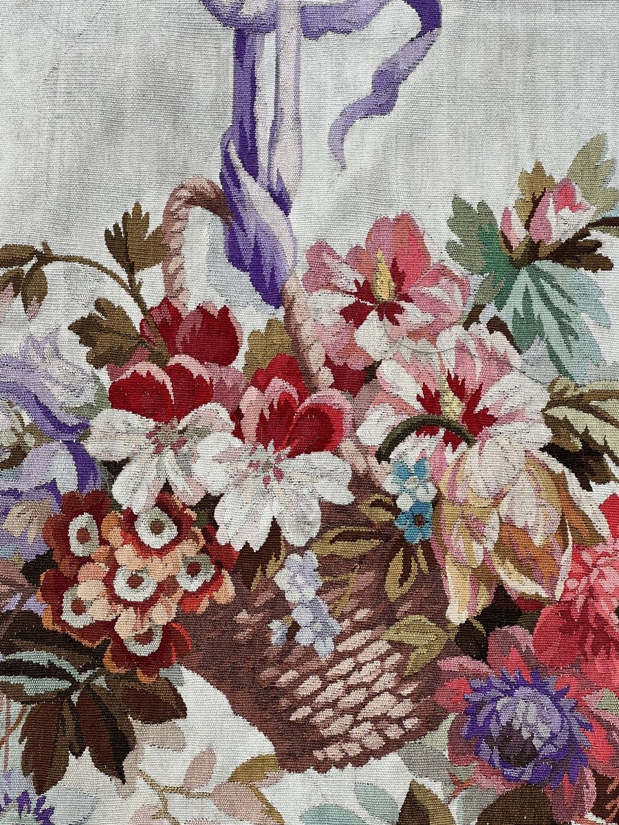 Paire De Tapisserie D Aubusson Debut XIXe Tissés A La Main A Décor Floral-photo-4