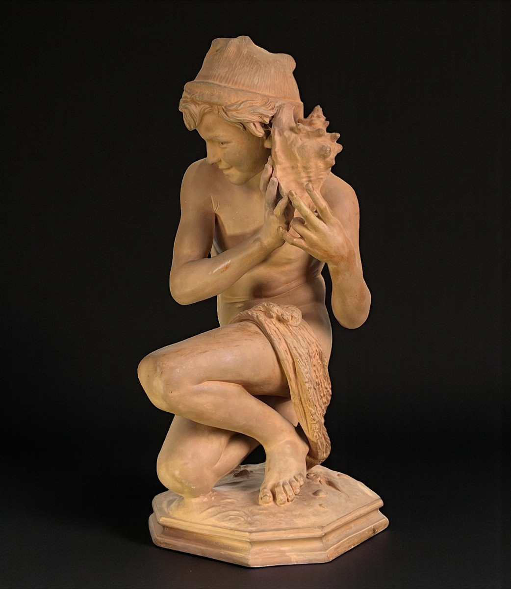 Jean Baptiste Carpeaux / Terre Cuite Signée Le Pêcheur Napolitain A La Coquille-photo-2