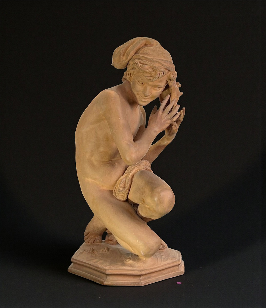 Jean Baptiste Carpeaux / Terre Cuite Signée Le Pêcheur Napolitain A La Coquille-photo-3
