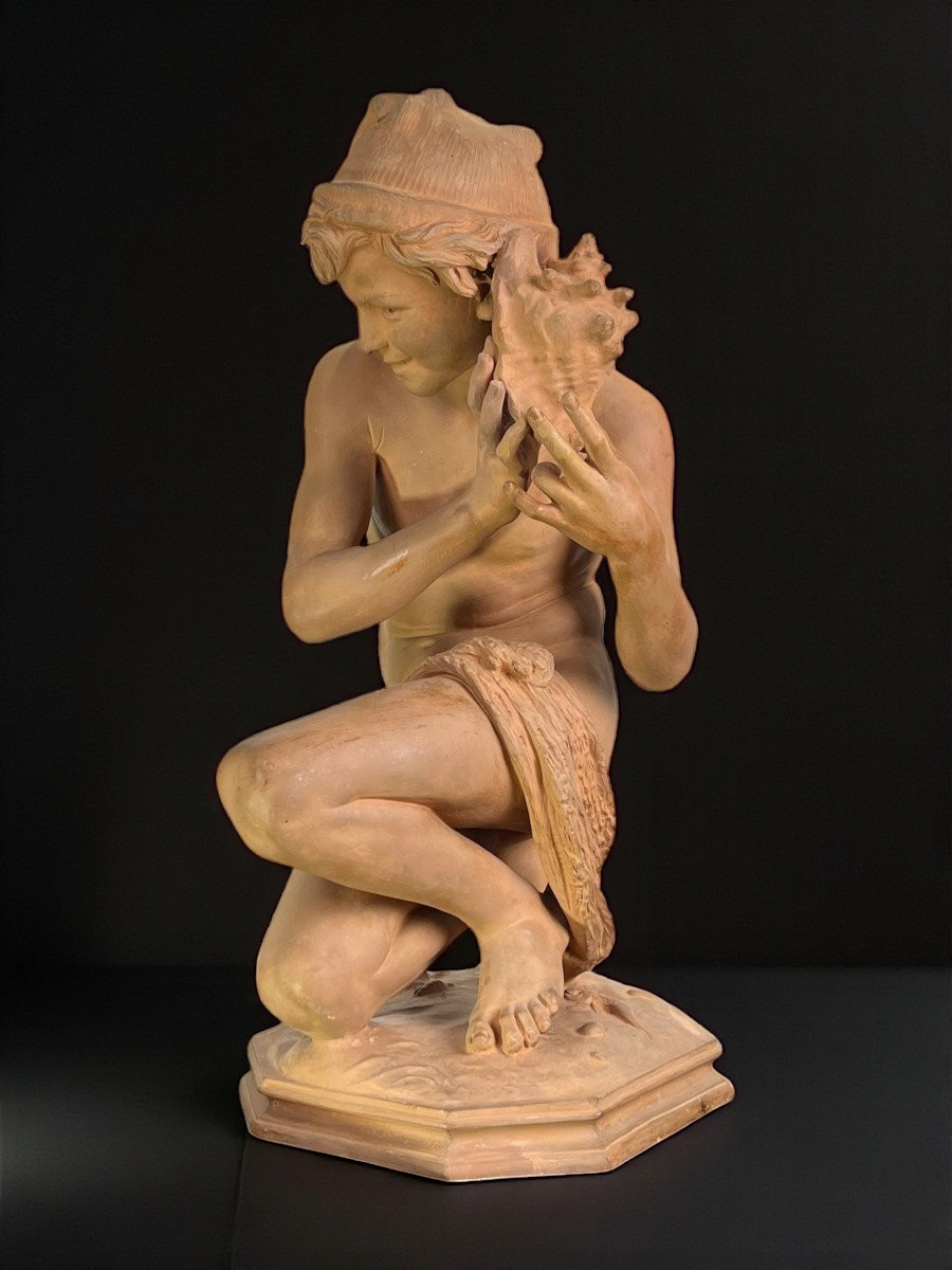 Jean Baptiste Carpeaux / Terre Cuite Signée Le Pêcheur Napolitain A La Coquille-photo-4