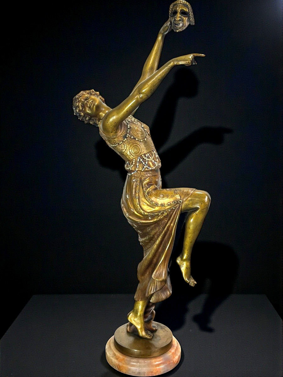 Bronze Polychrome émaillé Art Déco Signé De Joe Descomps De 64 Cm De Haut-photo-4