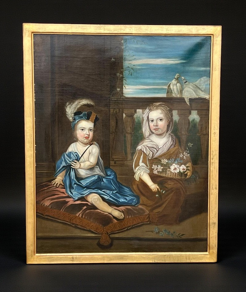 Tableau Important Fin 17eme Debut 18eme " Portrait D Enfants " 135 Cm X 110 Cm