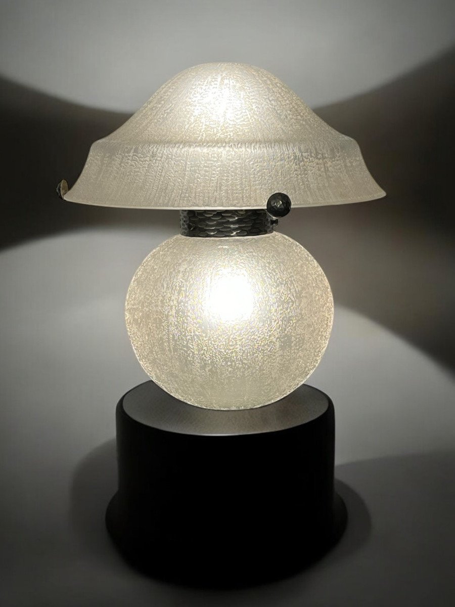 Daum Nancy Lamp In Frosted White Glass Matt Bitten Al Acid Art Deco Period-photo-2