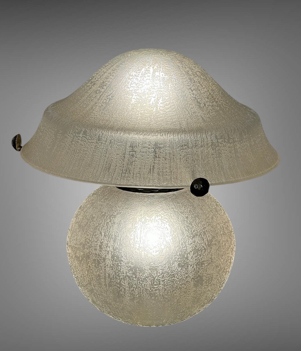 Daum Nancy Lamp In Frosted White Glass Matt Bitten Al Acid Art Deco Period-photo-3