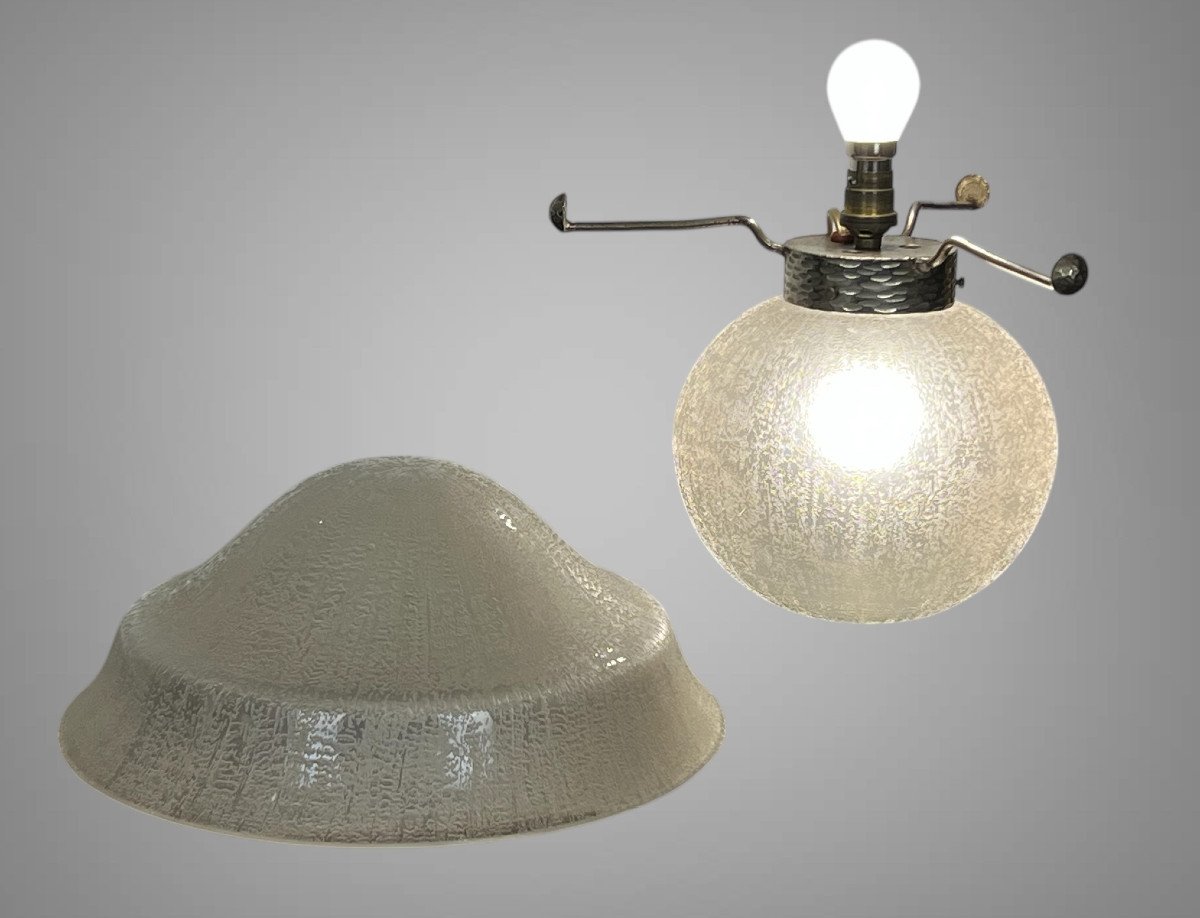Daum Nancy Lamp In Frosted White Glass Matt Bitten Al Acid Art Deco Period-photo-5
