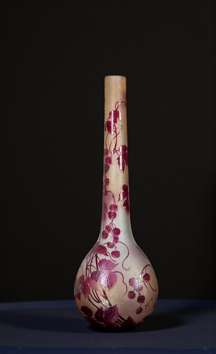 Important Vase Ovoïde Signé Legras En Verre Givré A Decor De Mûriers De 65 Cm De Haut -photo-2