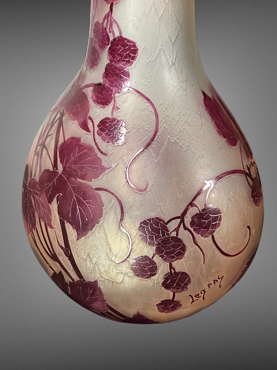 Important Vase Ovoïde Signé Legras En Verre Givré A Decor De Mûriers De 65 Cm De Haut -photo-3