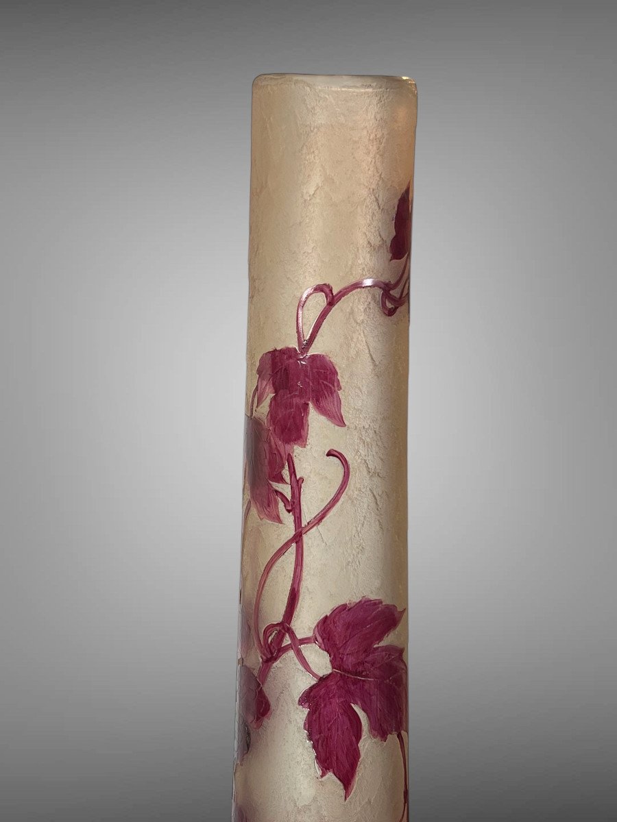 Important Vase Ovoïde Signé Legras En Verre Givré A Decor De Mûriers De 65 Cm De Haut -photo-4