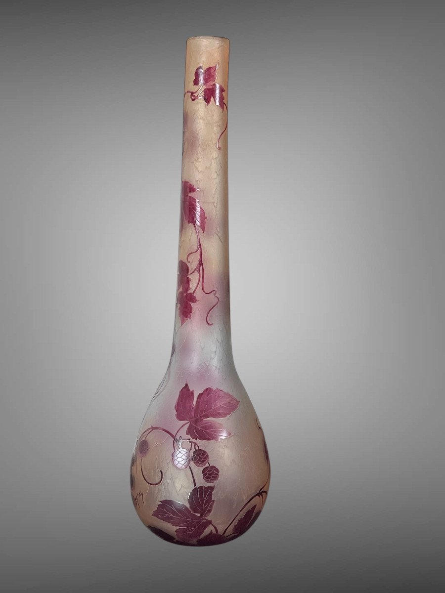 Important Vase Ovoïde Signé Legras En Verre Givré A Decor De Mûriers De 65 Cm De Haut -photo-5