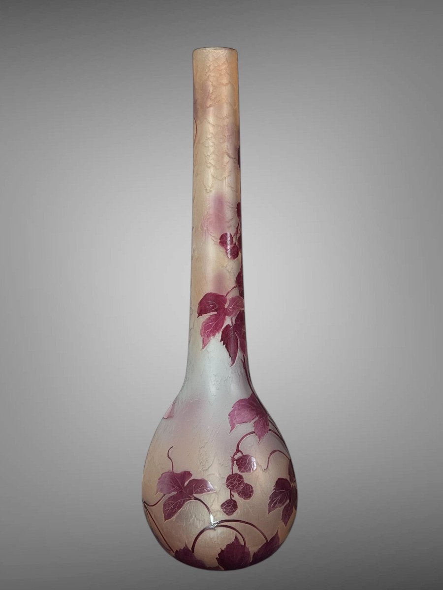 Important Vase Ovoïde Signé Legras En Verre Givré A Decor De Mûriers De 65 Cm De Haut -photo-6