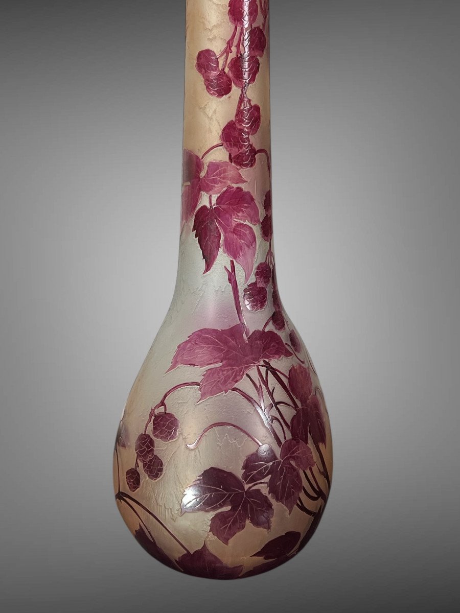 Important Vase Ovoïde Signé Legras En Verre Givré A Decor De Mûriers De 65 Cm De Haut -photo-8
