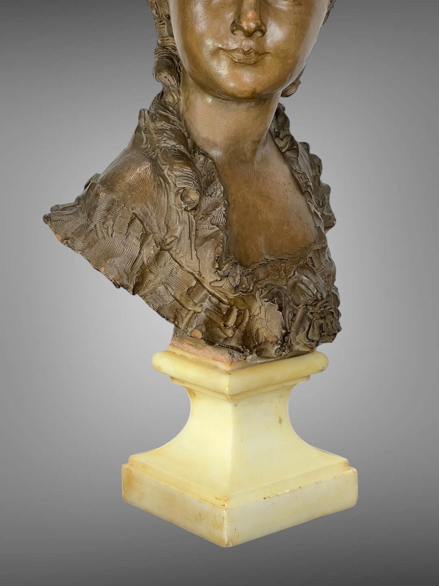 Fernand Ciam 1886 - 1954 Bust Of A Young Woman In Patinated Terracotta On A Base-photo-1