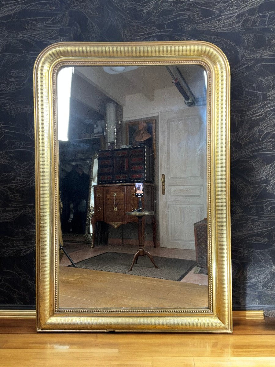 Large Louis Philippe Period Mirror In Wood And Gilded Stucco (gilding Leaf)-photo-1