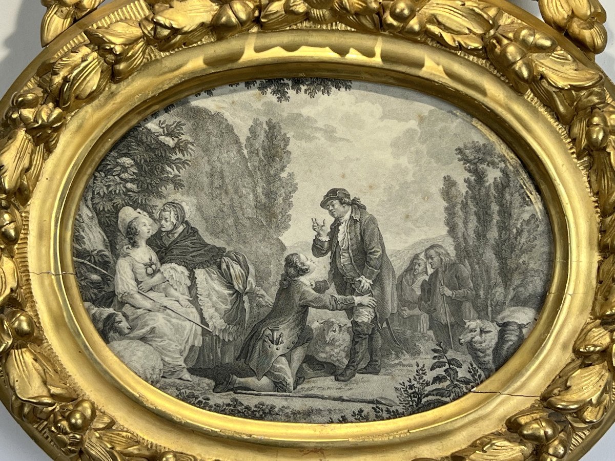 18th Century Louis XV Period Oval Frame In Gilded Carved Wood And Its Openwork Pediment-photo-4