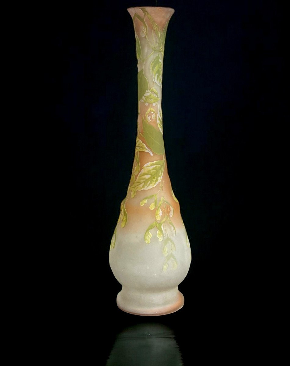 Vase By émile Gallé 1846-1904 Decorated With Maple Branches, Art Nouveau Period-photo-2