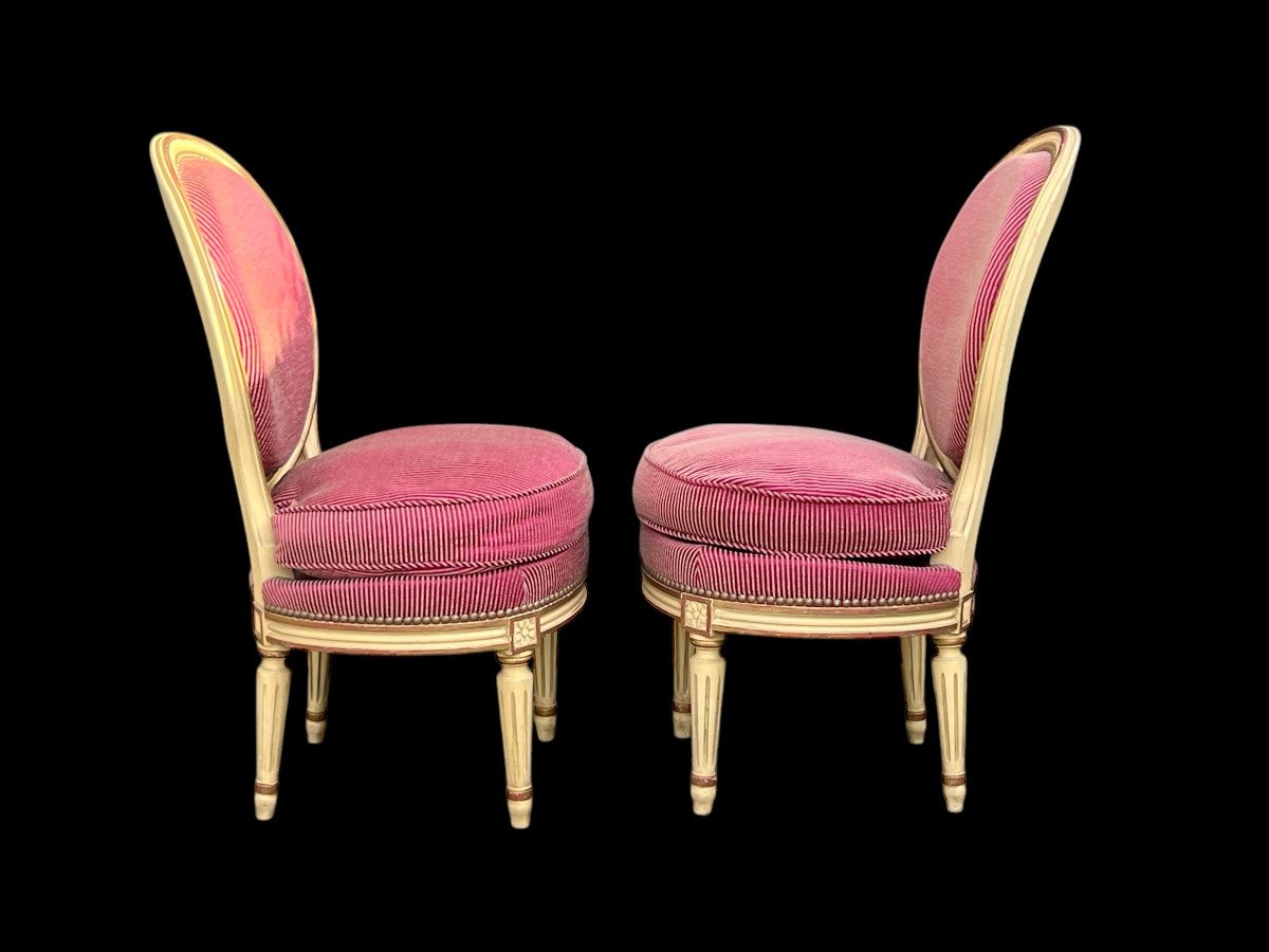 Pair Of Antique Louis XVI Style Fireside Chairs Well Upholstered With Fabric-photo-3