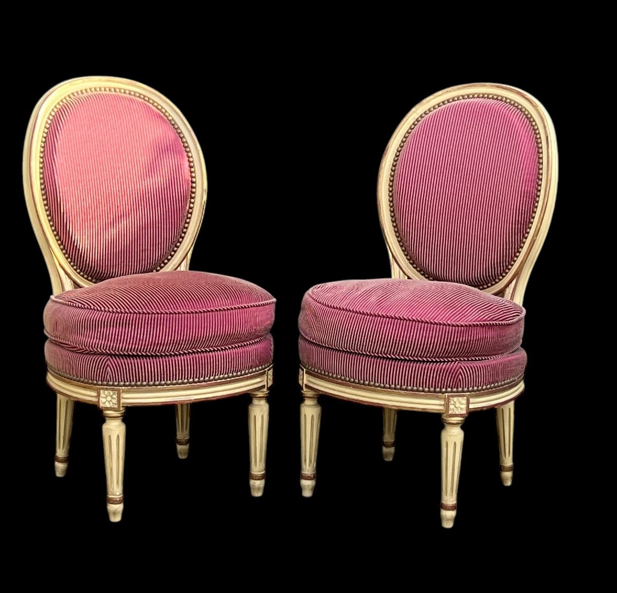 Pair Of Antique Louis XVI Style Fireside Chairs Well Upholstered With Fabric-photo-7
