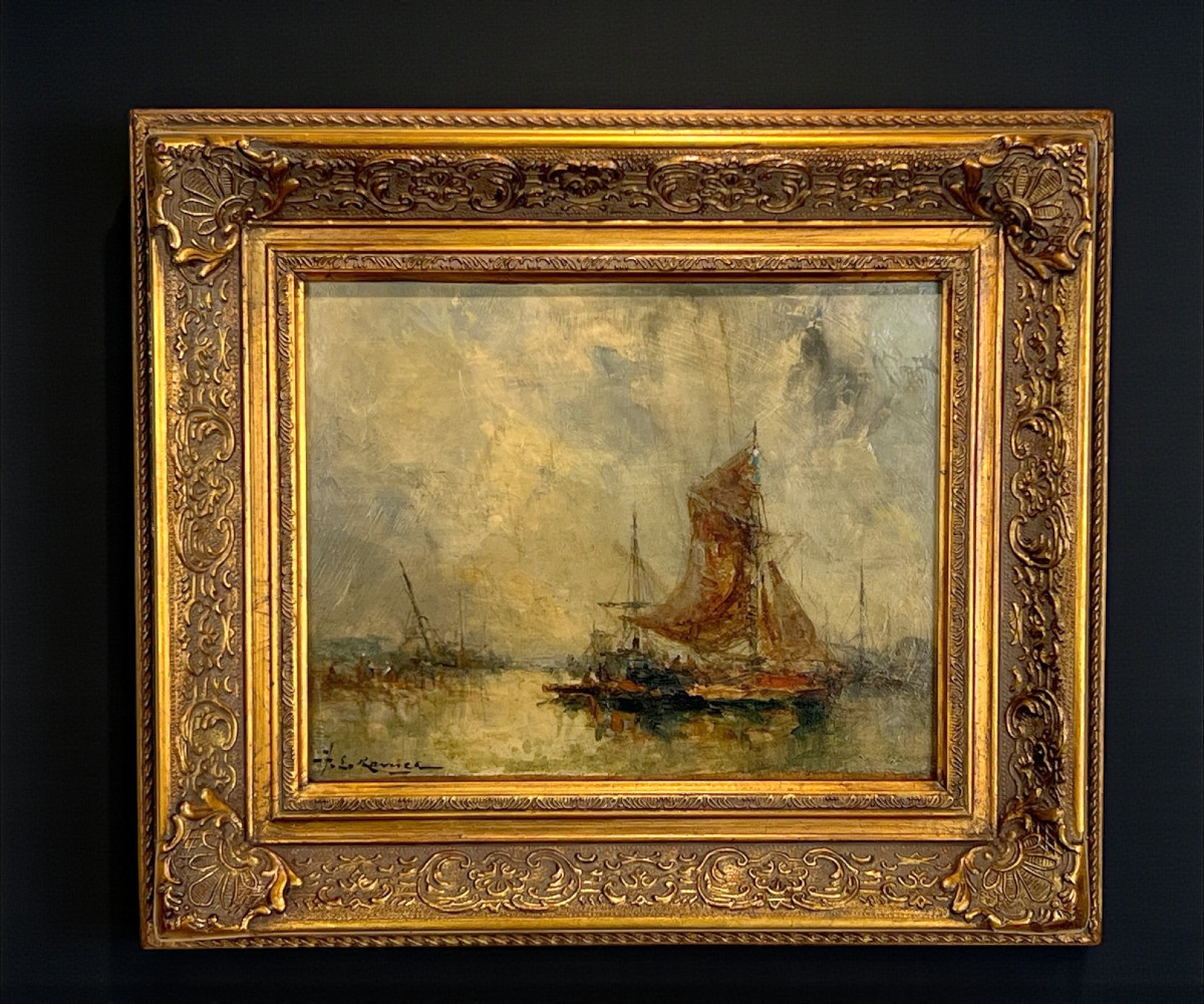 Painting / Oil On Panel By Jean Etienne Karnec 1865-1934 (boats In Port)