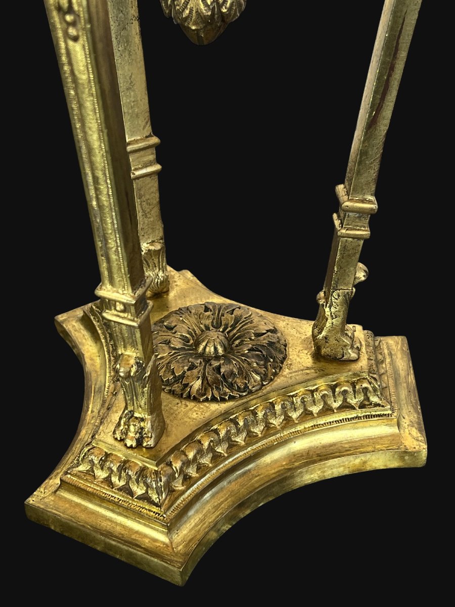 Lampe Ancienne De Style Empire En Bronze Et Laiton Avec Abat Jour En Tôle Décoré-photo-7