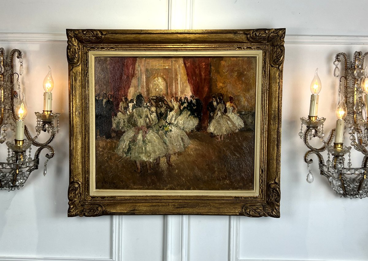 Marcel Cosson 1878-1956 Peinture Sur Panneau Bois " Scène D Opéra "bien Encadrée-photo-3