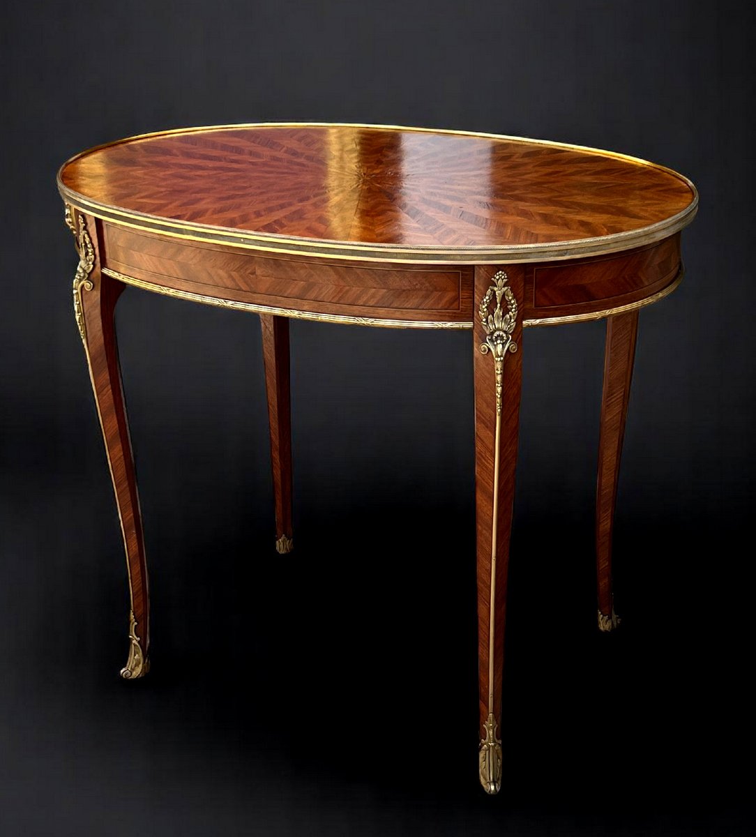 Table d'Appoint Du XIXe De Style Louis XV En Marqueterie Orné De Bronze Doré-photo-5