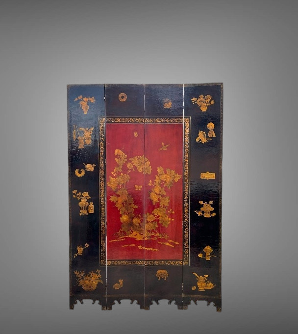 Large Chinese Cantonese Screen, Late 18th-early 19th Century, Red, Black, And Gold Lacquer-photo-2