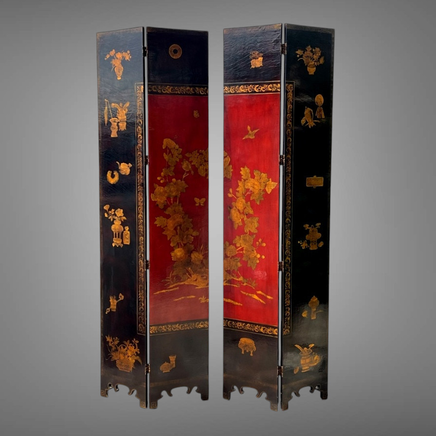 Large Chinese Cantonese Screen, Late 18th-early 19th Century, Red, Black, And Gold Lacquer-photo-4